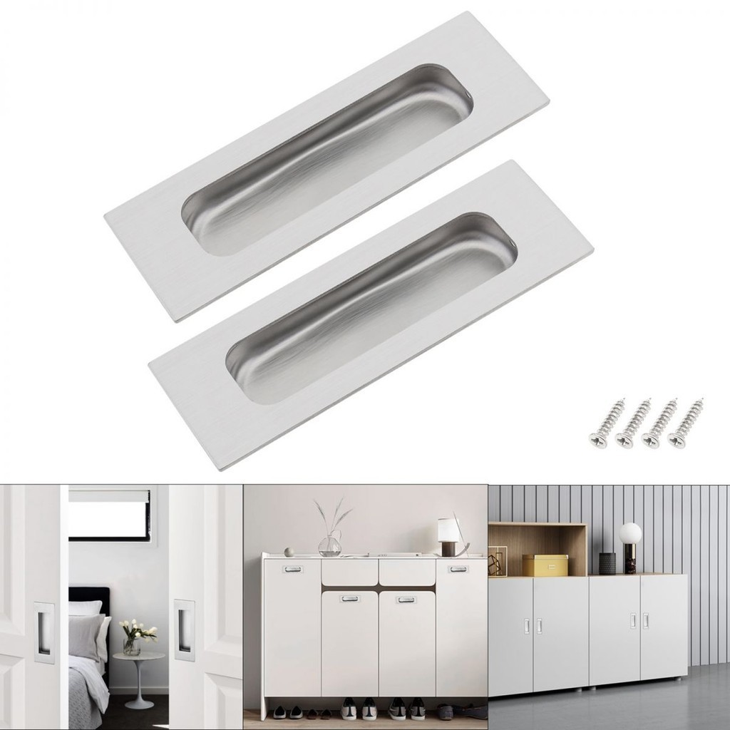 2pcs Brushed Nickel Sliding Closet Door Handles Silver Flush Pulls ...