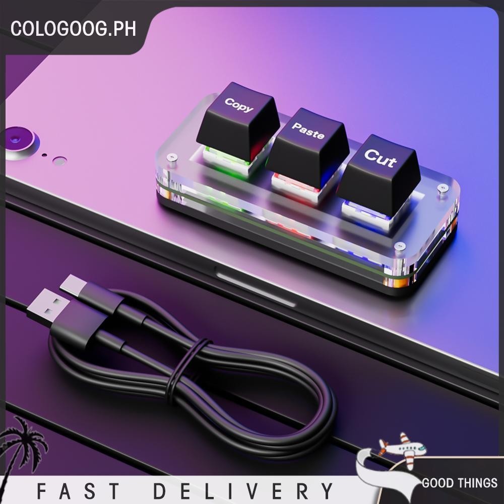 RGB Mini Cut Copy Paste Keyboard 3-Key USB Type-C Gaming Mechanical ...