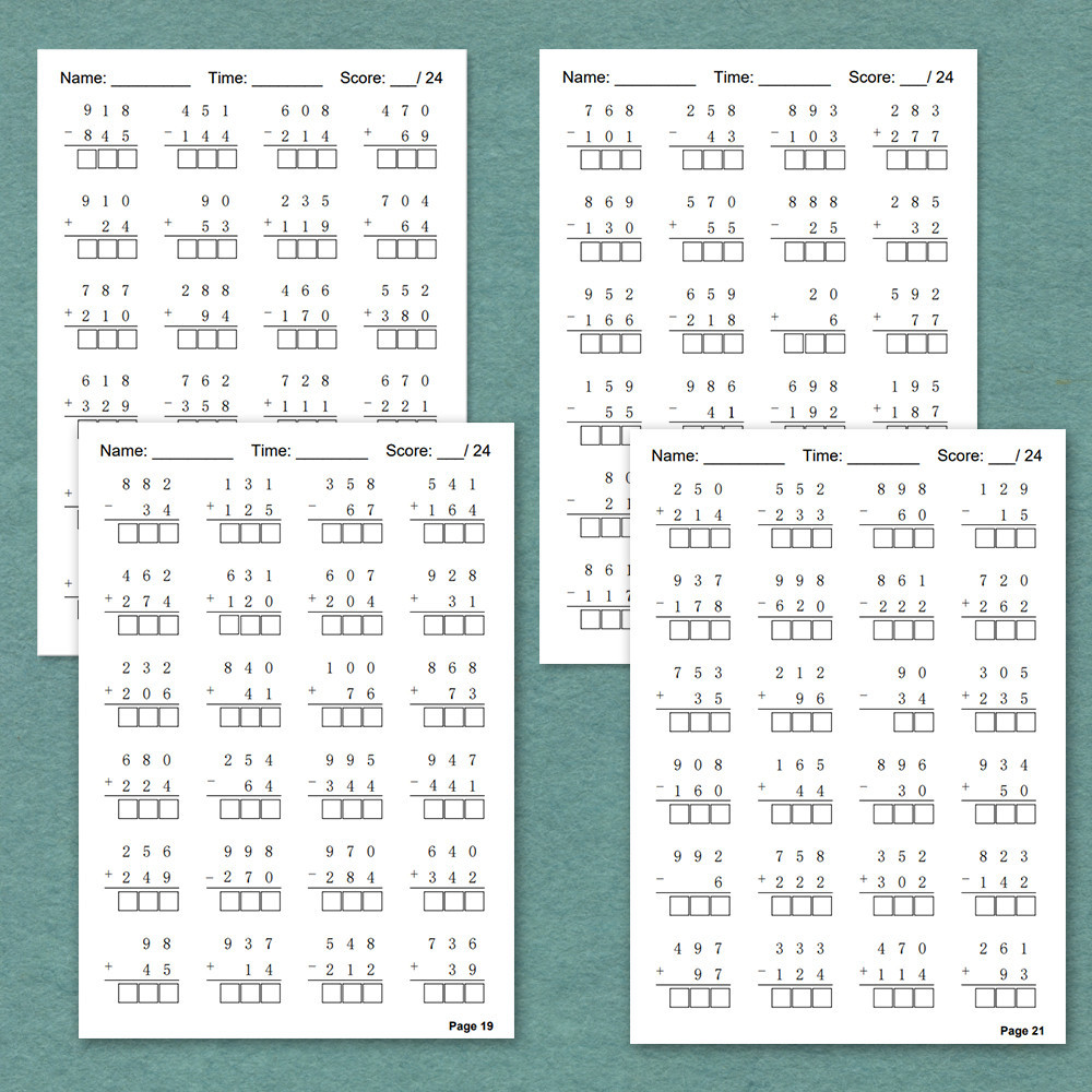 32 Pages Addition and Subtraction Within 1000 Math Workbook for Kids ...