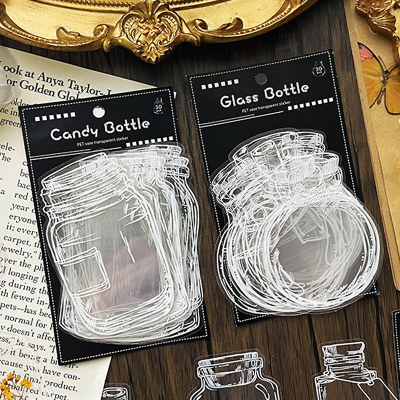 30 Pcs Classic Transparent Glass Bottle Series Stickers Decoration DIY ...