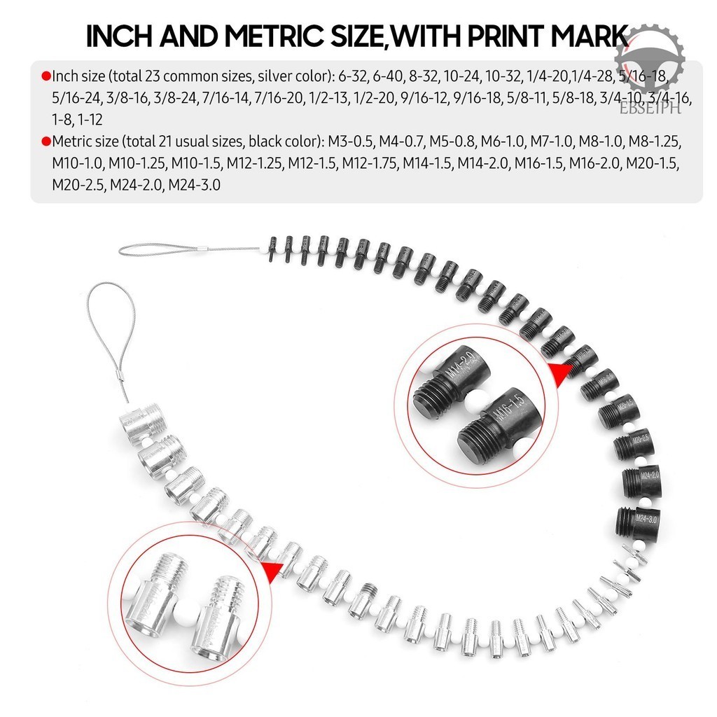 Ebsrph Nut and Bolt Thread Checker (Inch & Metric) 44 Male/Female ...