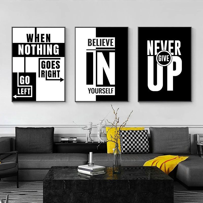 Black White Inspirational Quotes Canvas Art Poster Simple Modern Office ...