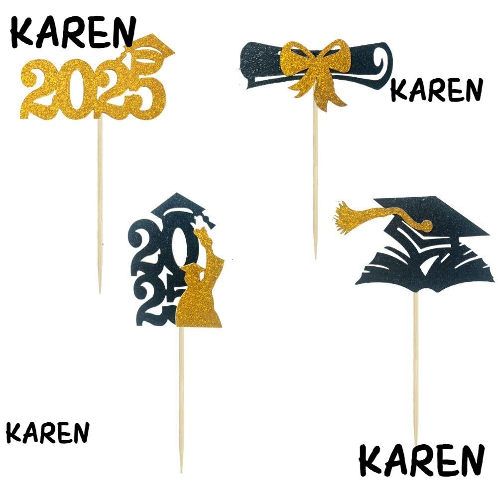 KAREN 24Pcs 2025 Graduation Cake Toppers, Glitter Pink and Gold ...