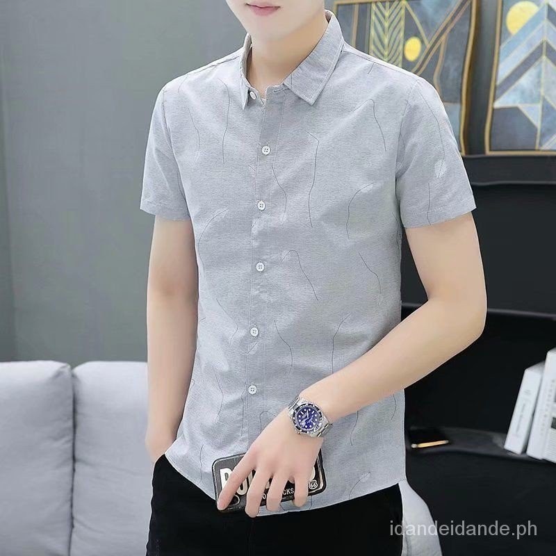 Slim Fit Casual Youth All-Match Anti-Wrinkle Shirt Men's Short Sleeve ...