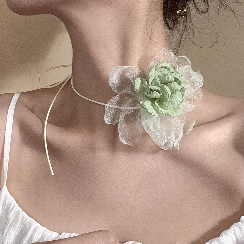 French Elegant Flower Choker Necklace Super Fairy Lace-up Choker Collar  Necklaces Accessories for Women Girls