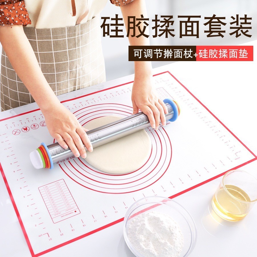 430 Stainless Steel Adjustable Rolling Pin with Scale Flour Dough ...