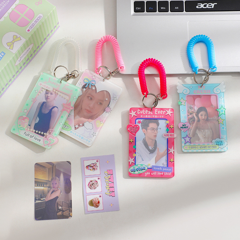 Card Holder 3 Inch Photocard Frame with Spring Rope Idol Photo Card Bag ...
