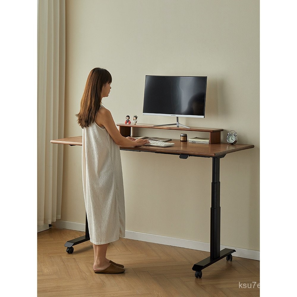 Custom Desk Black Walnut Solid Wood Smart Electric Height Adjustable ...