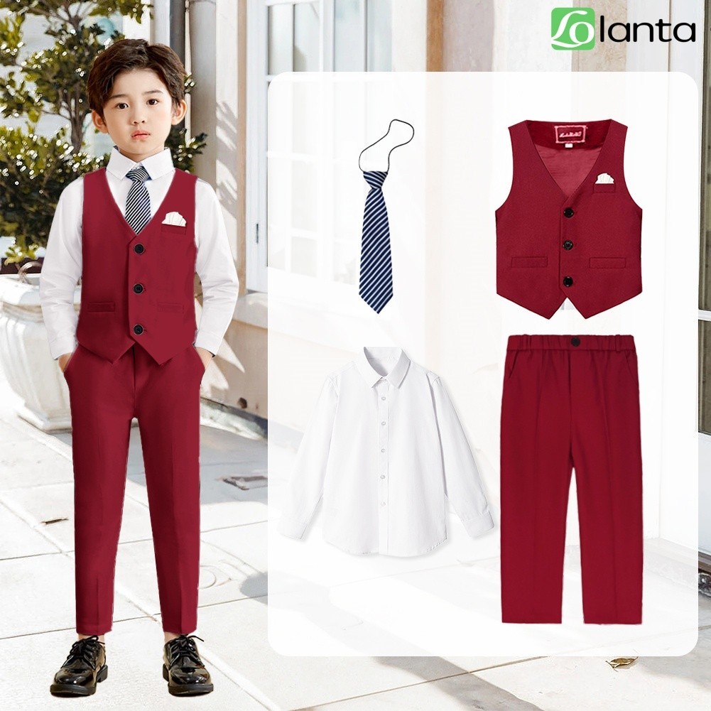 Van Heusen Boys' 4-Piece Formal Set, Vest, Pants, Collared Dress Shirt, and Tie, Blue Jean, 24 Months