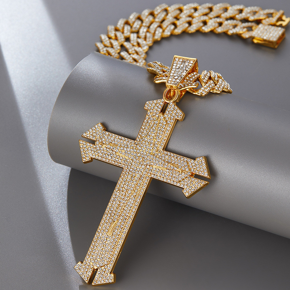 New Men hiphop Cross Necklace Full Diamond Luxury Hip Hop Chain Fashion  Clavicle Chain