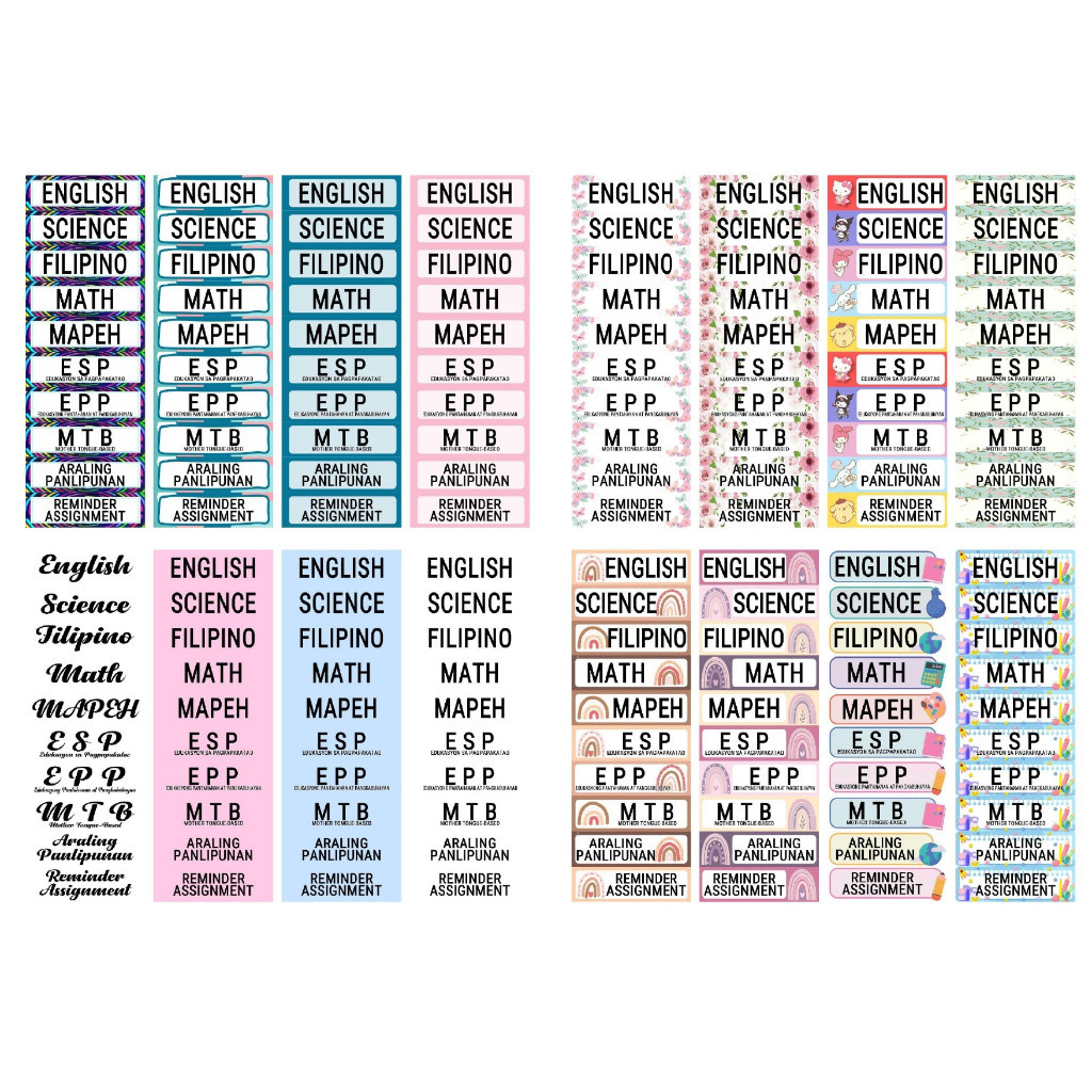 3 in 1 Subject Label Sticker For School- 16 subjects | Shopee Philippines