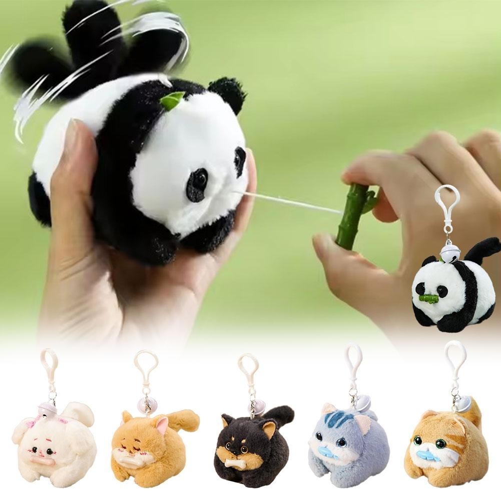 Plush Keychain Pull Wire Wagging Tail Red Panda Plush Pull Rope Toy ...