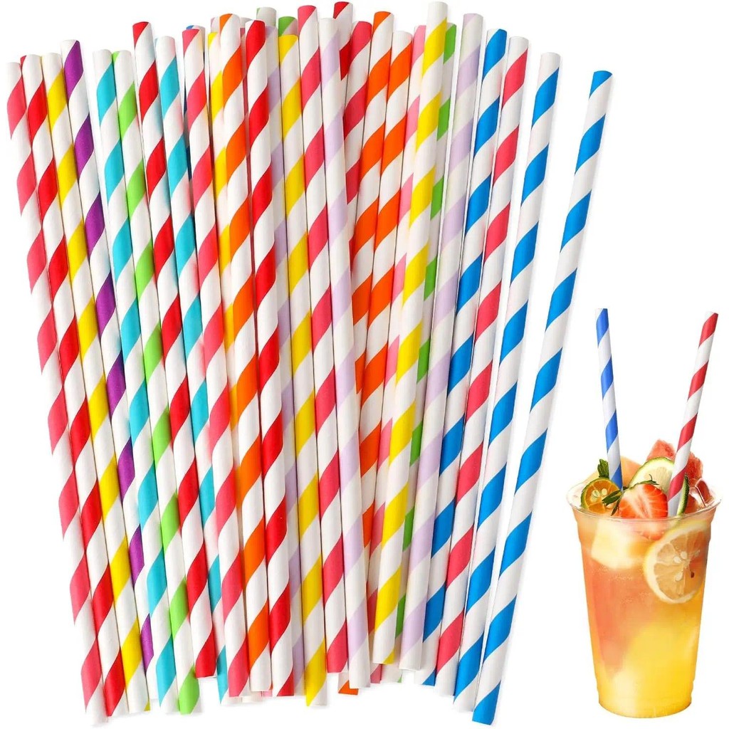 100Pcs Colorful Disposable Paper Straws Pink Blue Drinking Straws Juice ...