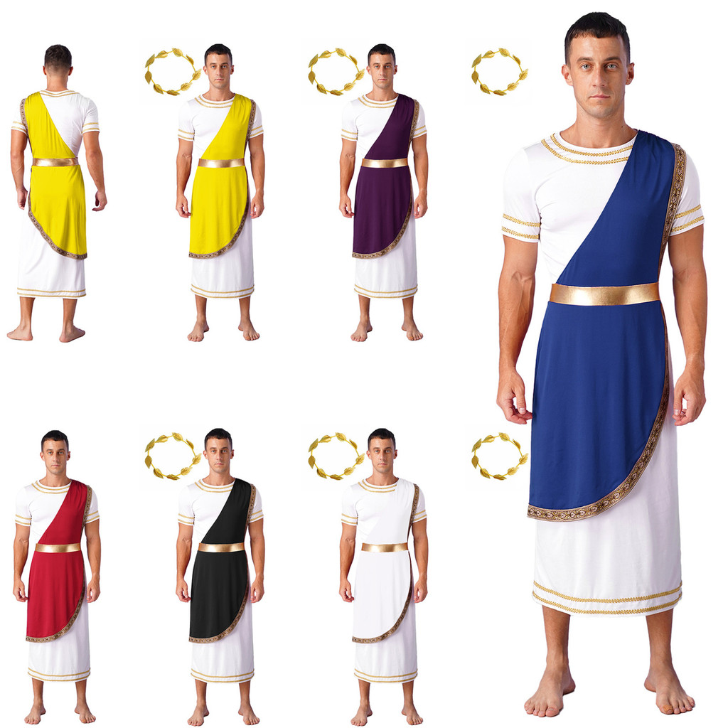 inhzoy Mens Halloween Ancient Greek Toga Dress Up Short Sleeve Costumes ...