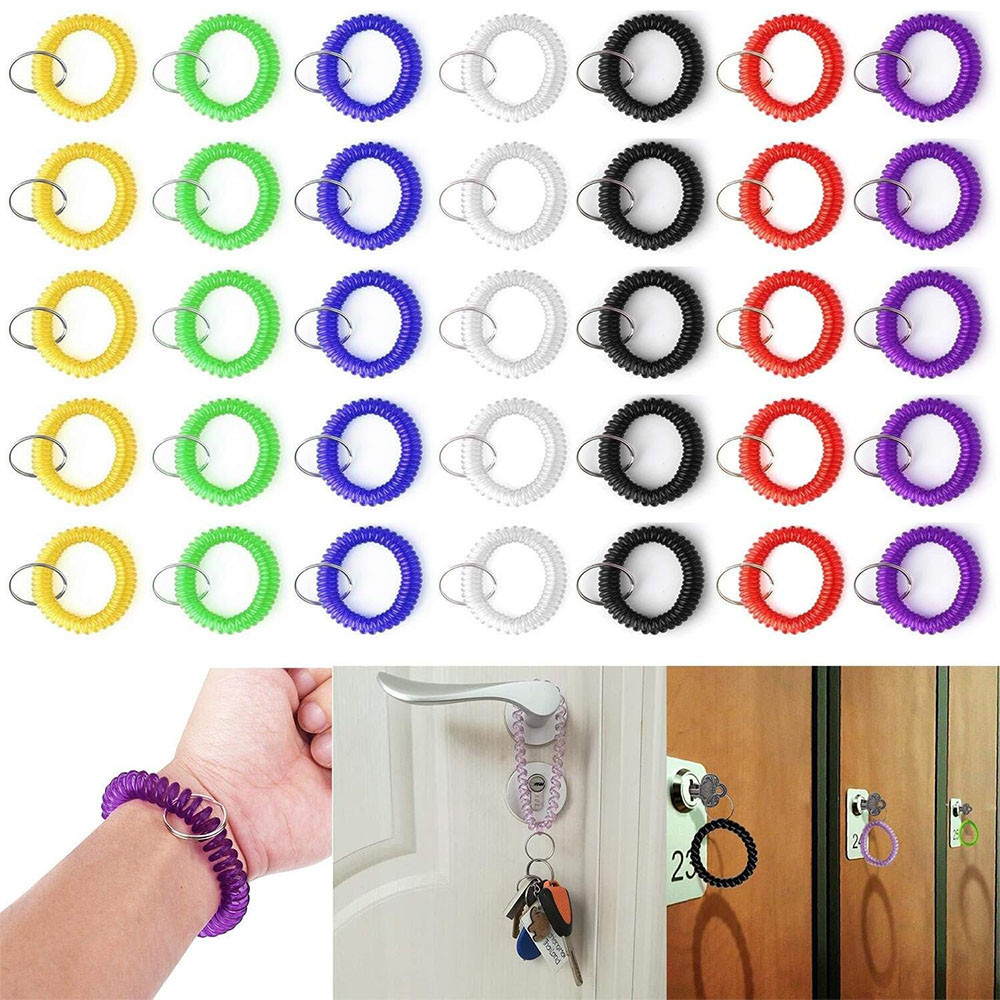 6Pcs Colorful Coil Stretchable Wristband Spiral Keychain Key Ring For Gym Pool