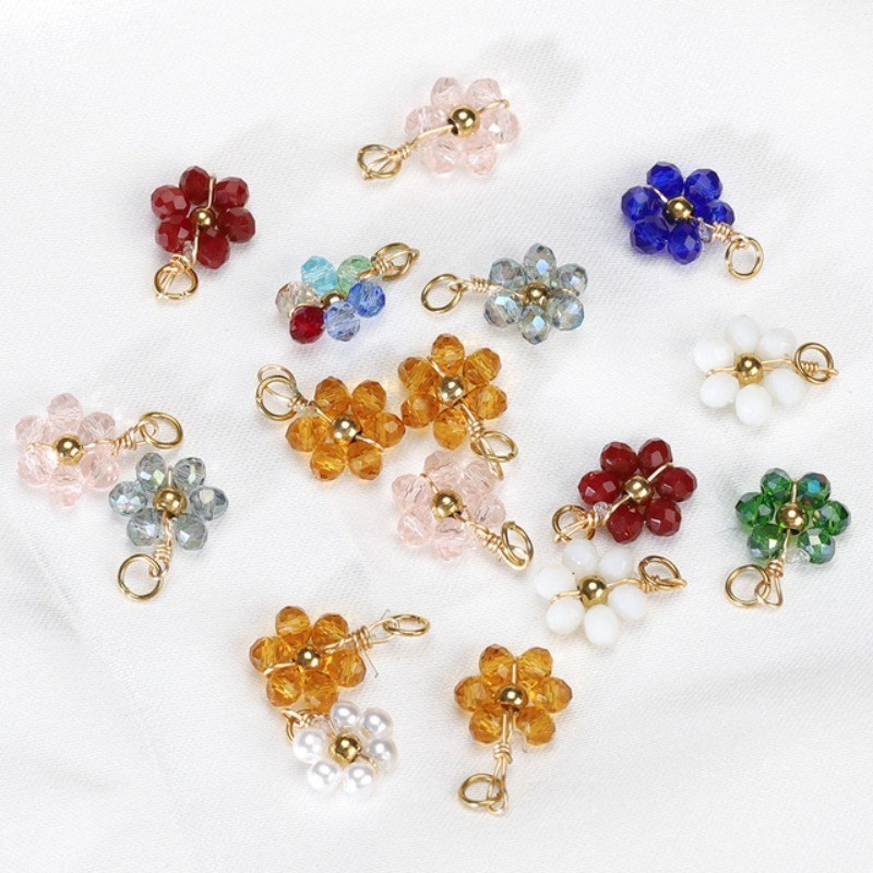 10pcs/pack Stainless Steel Crystal Small Flower Crystal Bead String ...
