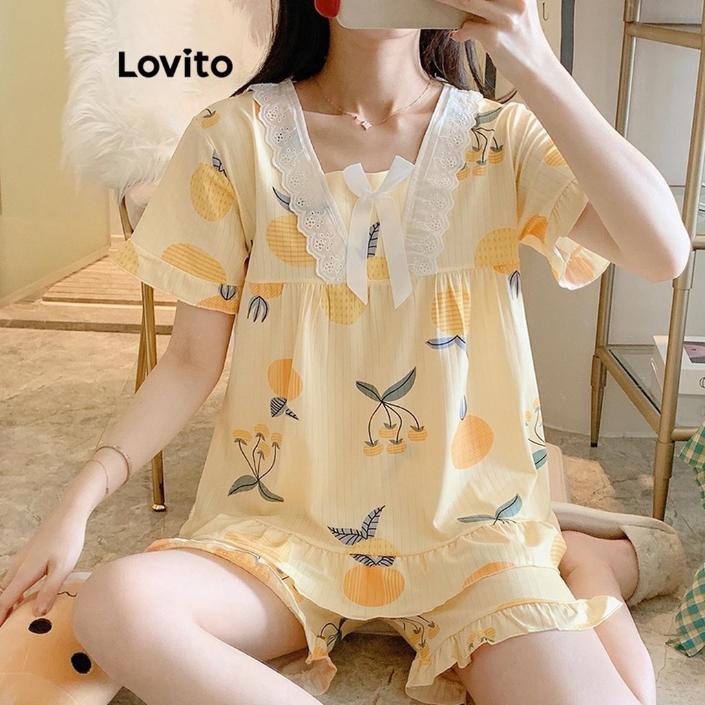 Lovito Women Casual Ditsy Floral Pattern Pajama Sets Lna Shopee