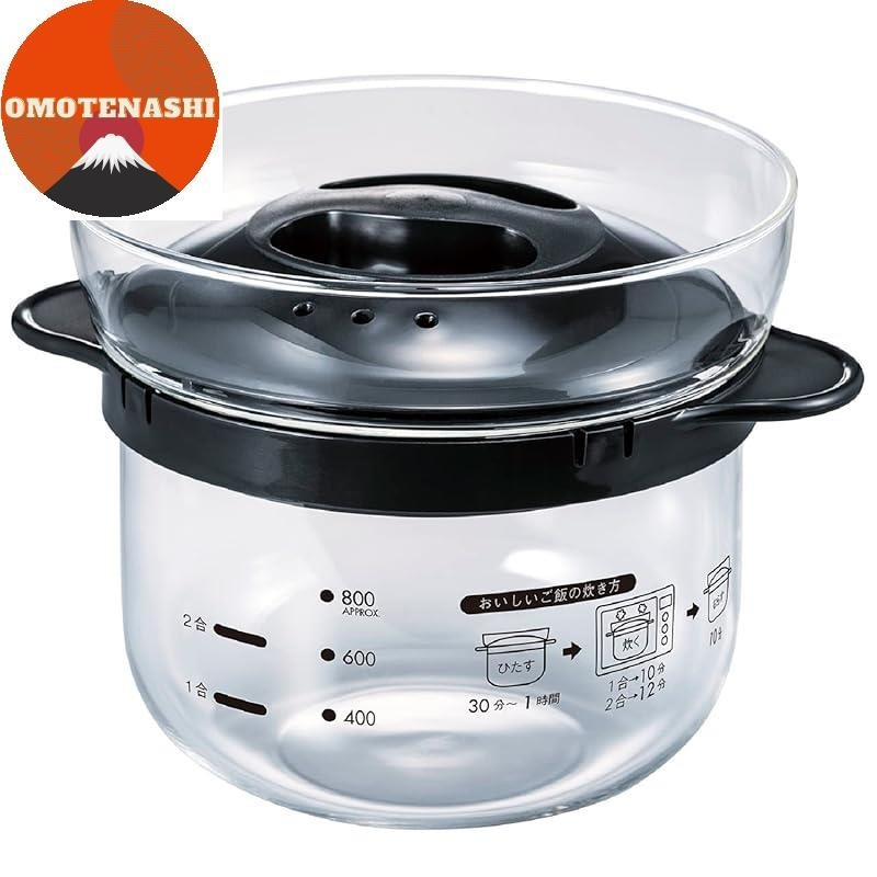 HARIO Glass Microwave Rice Cooker 12 Cups Black, Made in Japan, XRCN2