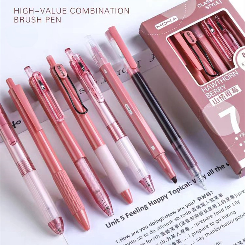 7Pcs/box Retractable Pen 0.5mm Black Ink Ballpen Gel Pen Colorful Style ...