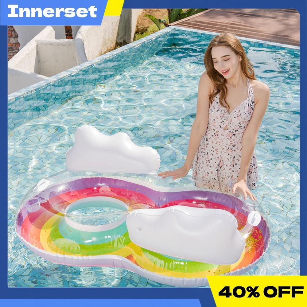 1/2 Person Inflatable Swim Ring PVC Pool Floats Rainbow Sequin for ...