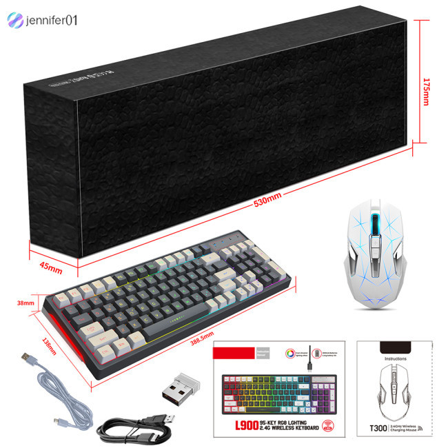 jen Wireless Gaming Keyboard And Mouse Combo, LED Backlit Rechargeable ...