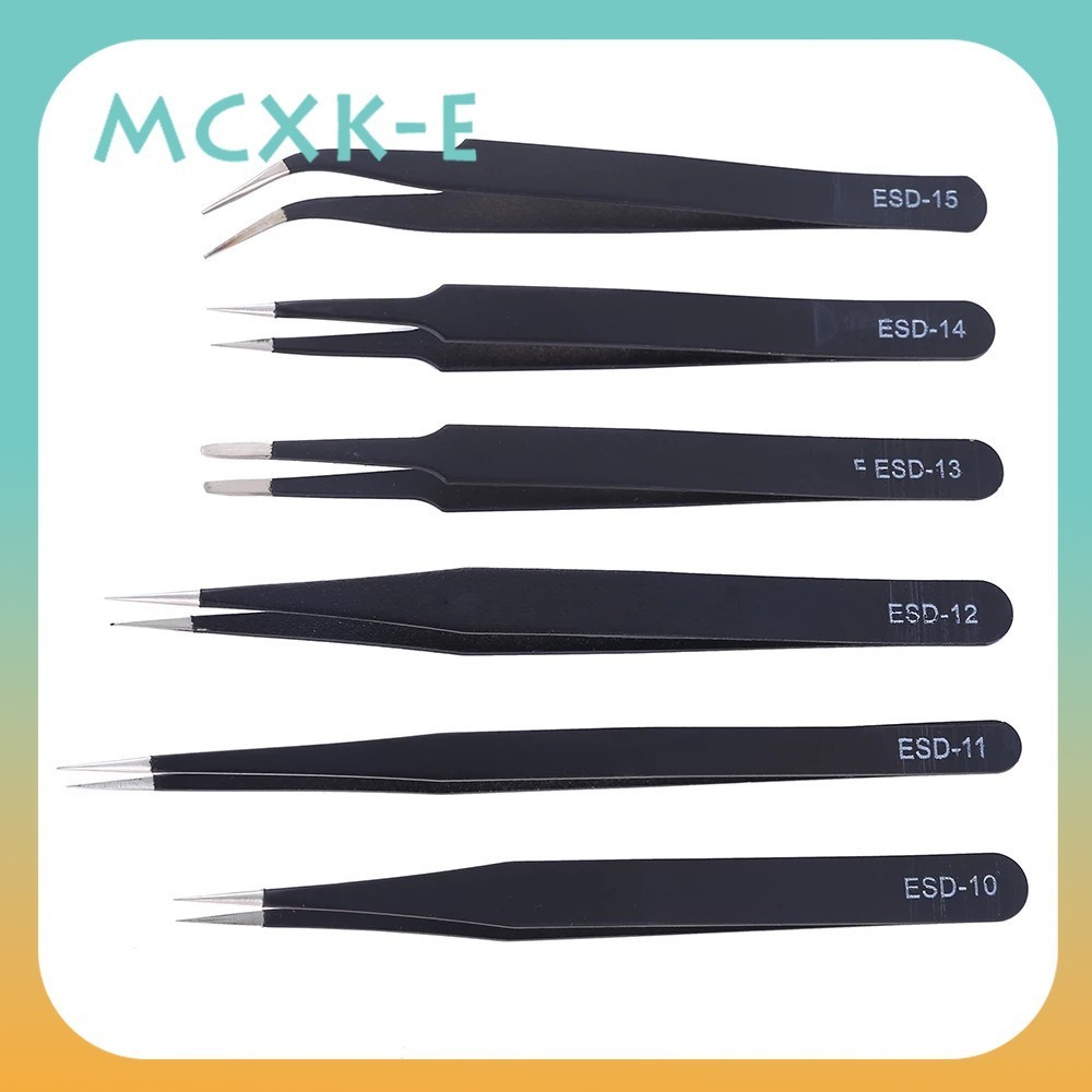 MCXK-E 6pcs Anti-static ESD Stainless Steel Tweezers Maintenance Tools ...