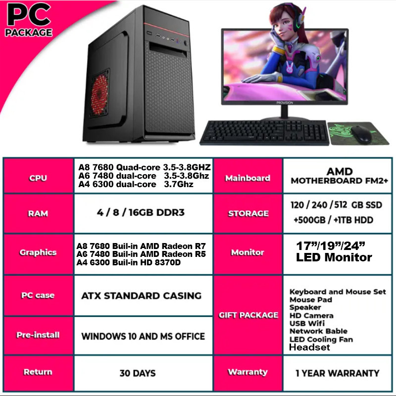 Desktop Gaming Pc Set Amd Desktop Computer Set A8 7680 3 9 Ghz R7 Graphics A6 A4 6300 4g 8gb 16g