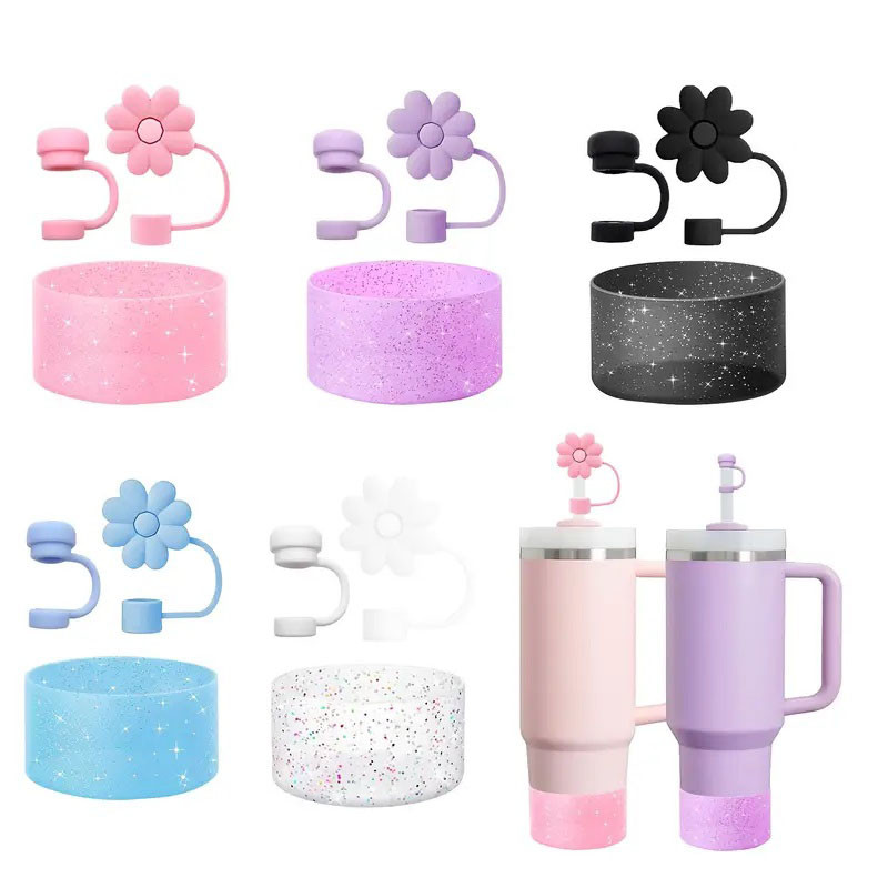 Stanley Cup Zubehör-Set – 5-teilig Mit Haltegriff, Trinkhalmring, Silikon-Boot, Strohhalmkappe & Perlenkette (lila)