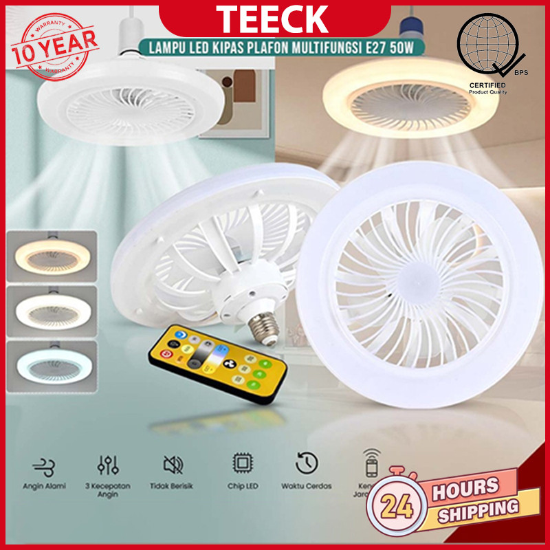 TEECK Tricolor LED Fan Light With Remote Control E27 Three-Speed Model ...