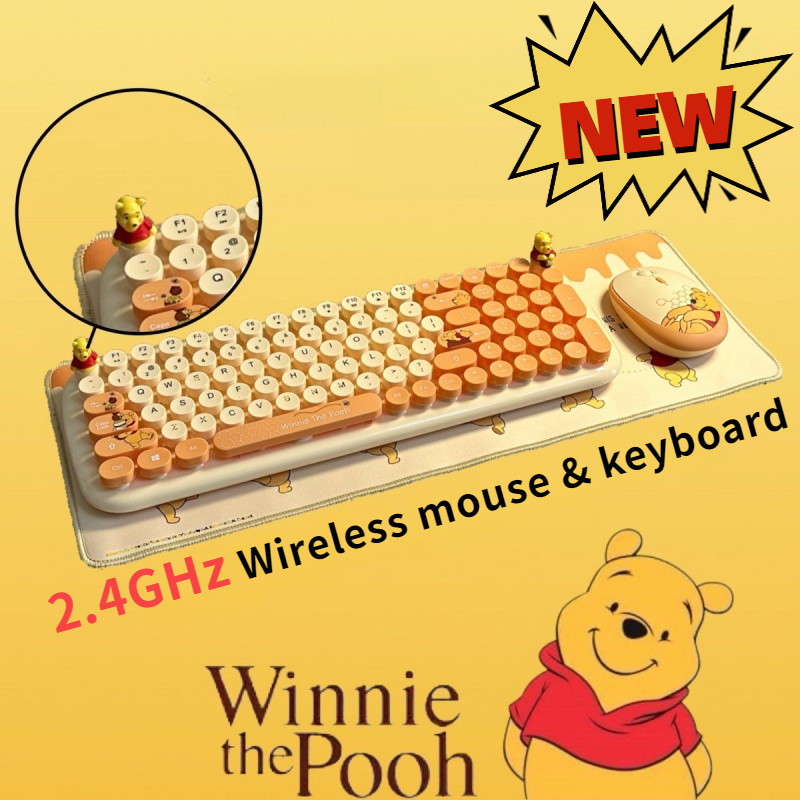 Graby2026 Winnie the Pooh Keyboard Mouse 3D Stereo Button Wireless ...