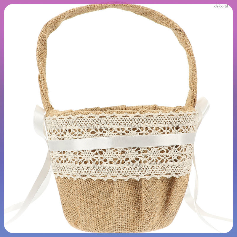 Vintage Decor Decorated Wedding Basket Ribbon Flower Girl for Bride ...