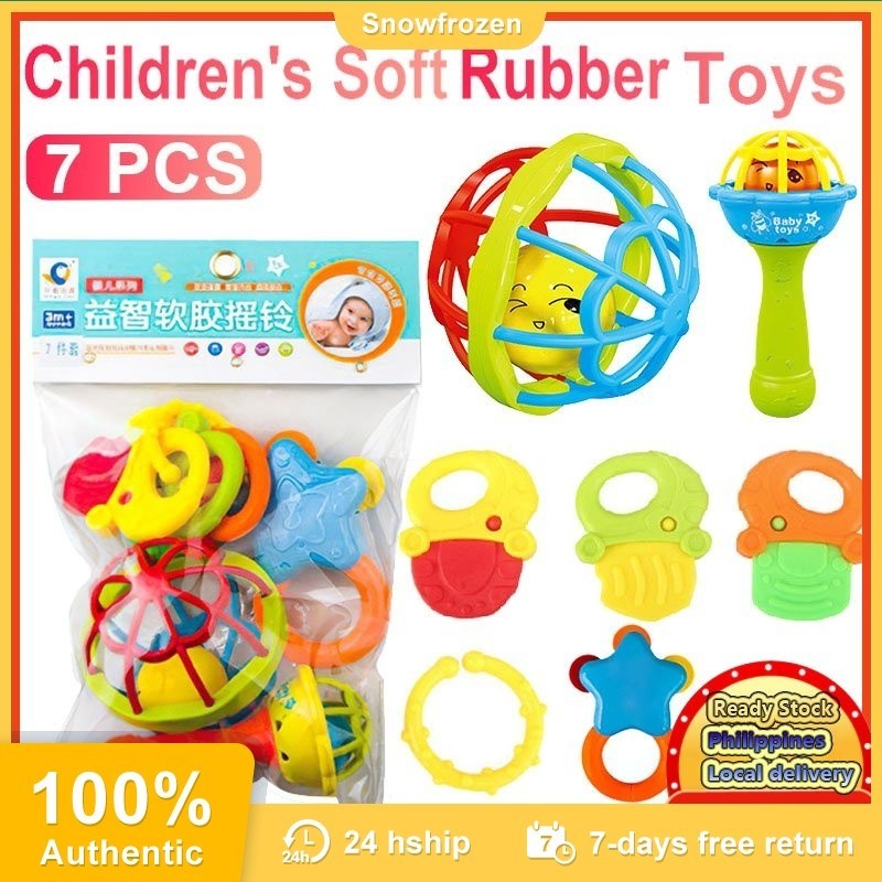 7pcs Infant Rattle Bite Teether Baby Teether Toy Hand Rattle Ball ...