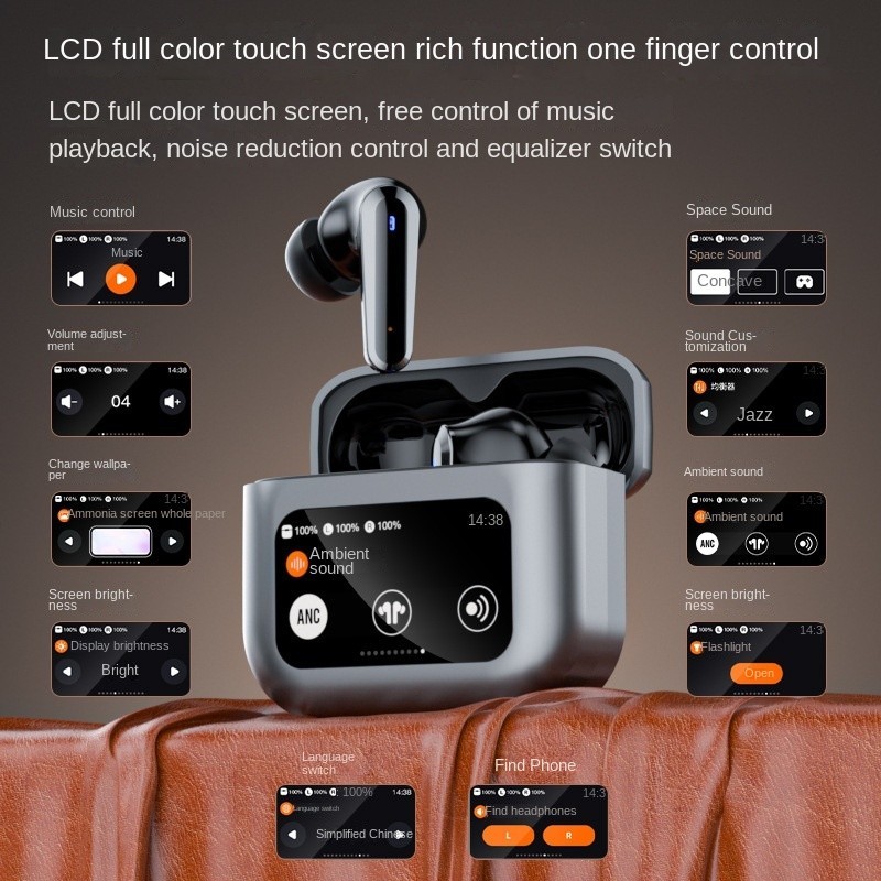 Wireless Earbuds,Touch Screen Bluetooth 5.4 Ear Buds,ANC/ENC Noise Cancelling Earphones,IPX5 Waterproof In Ear HiFi Sound Stereo Wireless