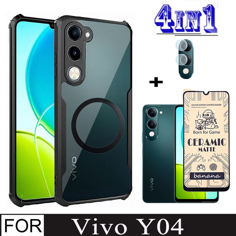 Vivo Y04 4in1 Case Magnetic Sticker Shockproof Phone Case for Vivo Y29s Y03  T 4G Privacy Ceramic Screen Protector