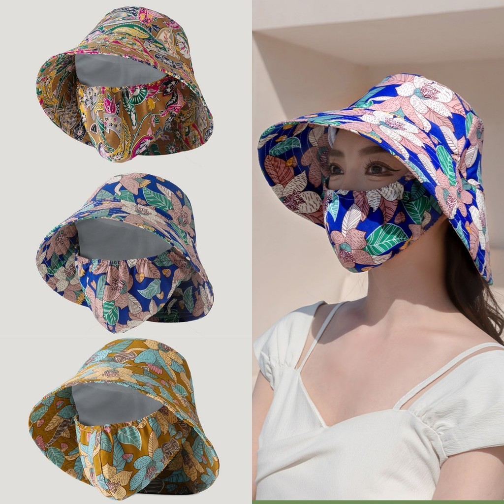 Summer Sunscreen Wide Brim Bucket Hats Women UV Protection Waterproof