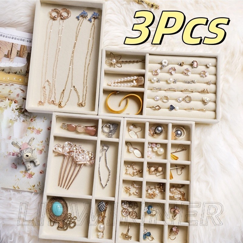 SFSE - Beige Velvet Jewelry Display Stackable - Drawer Insert Storage ...