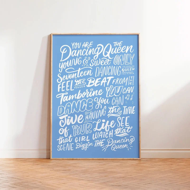 Dancing Queen Abba Song Lyrics Canvas Poster Hand Lettering Wall Art ...