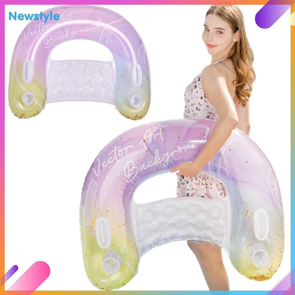 Glitter Sequin Inflatable Pool Float with 2 Cup Holders Pool Lounger ...
