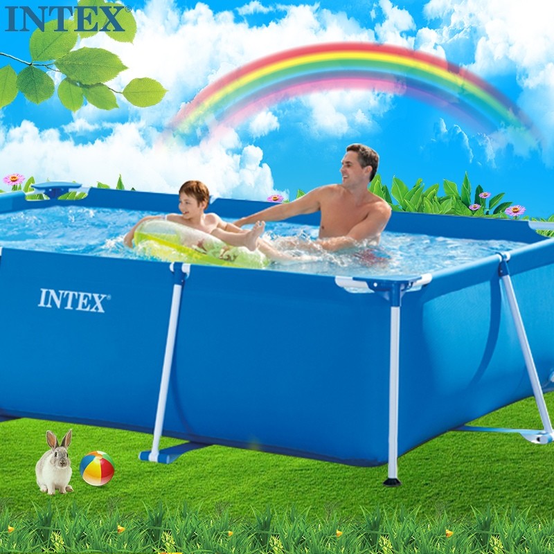 INTEX Swimming Pool Rectangular Tube Frame Portable Mobile Pool Large ...