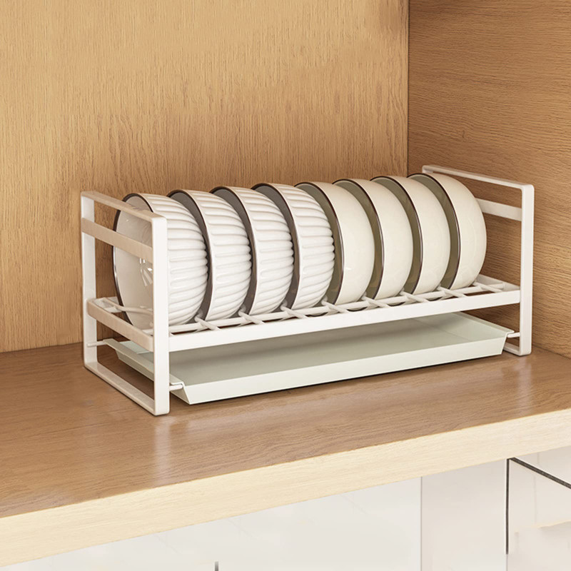 Metal Cabinet Dish Rack Organizer,Under Cupboard Dish Drying Rack Plate  Dish Drainer Holder with Movable Drainboard for Kitchen Counter Restaurant  Dec