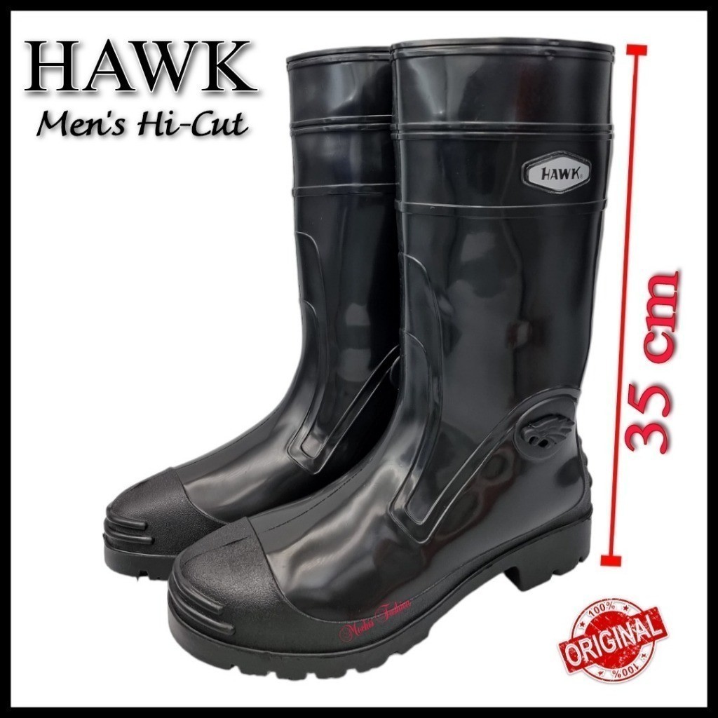 Hawk Fashion High Top Heavy Duty Non-slip Waterproof Black Rain Boots ...