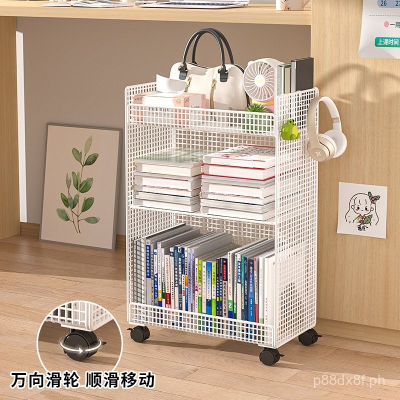 Desk Small Bookshelf Movable Table Storage Rack Trolley Floor Student ...