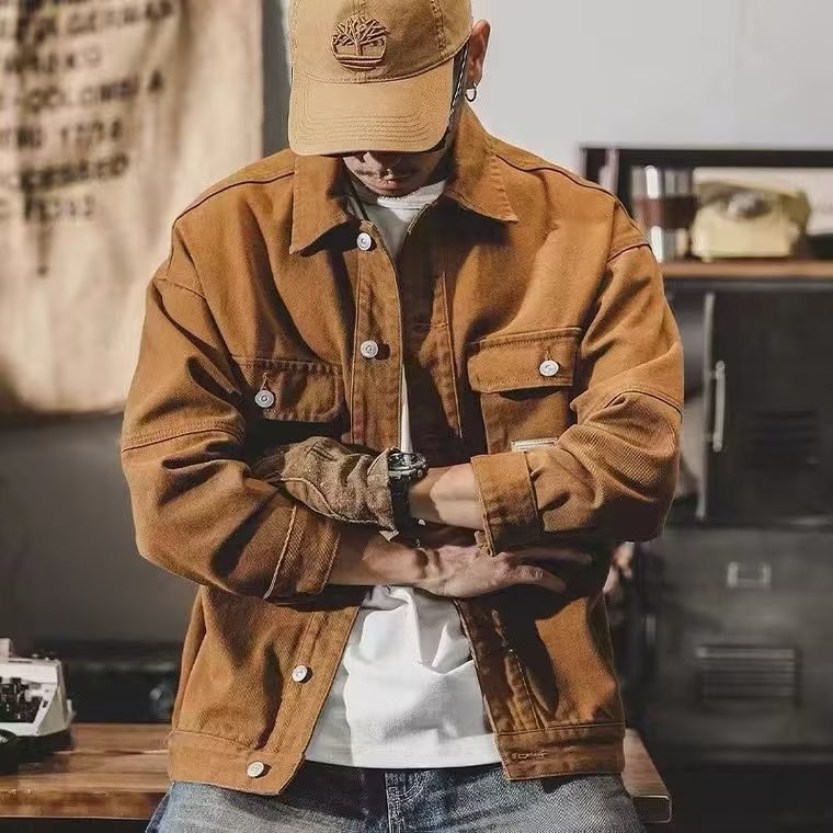American Heavy Retro Denim Jacket Men Spring Autumn Loose Street Wear ...