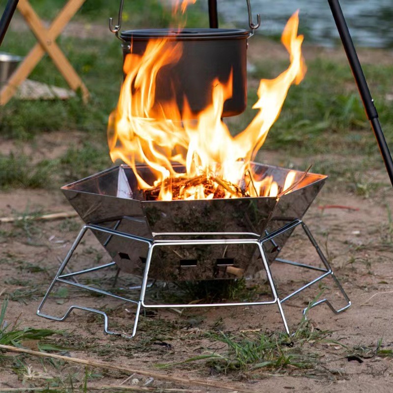 Fire Pit Outdoor Bonfire Pit Camping Heating Wood Stove Simple BBQ Rack ...