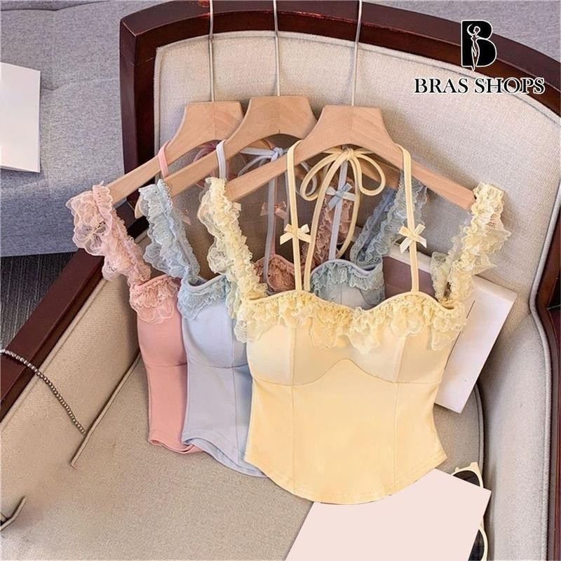 【5 Colors】Women's Tank Tops Lace Bow Design Solid Color Sleeveless Off ...