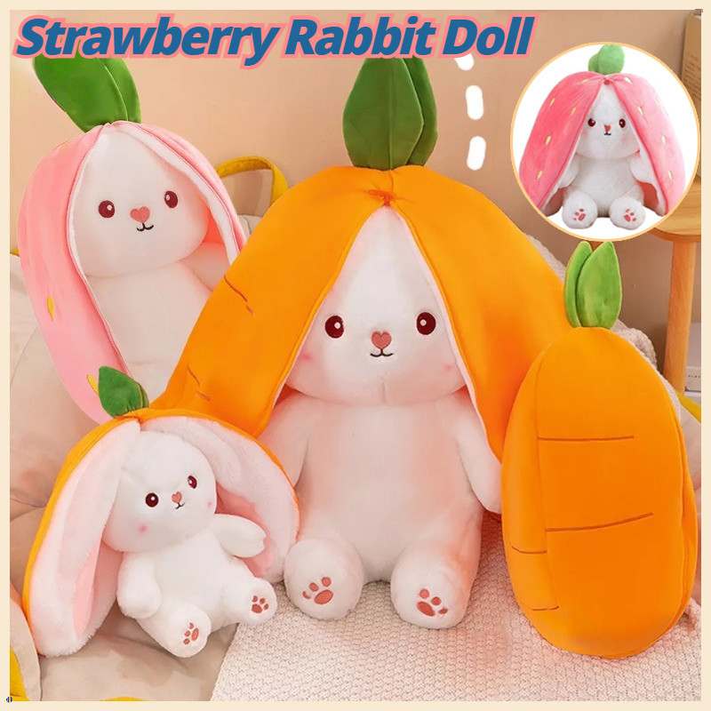 2-in-1 Strawberry Rabbit Plush Toy Nap Pillow Rabbit Cute Teddy Bear ...