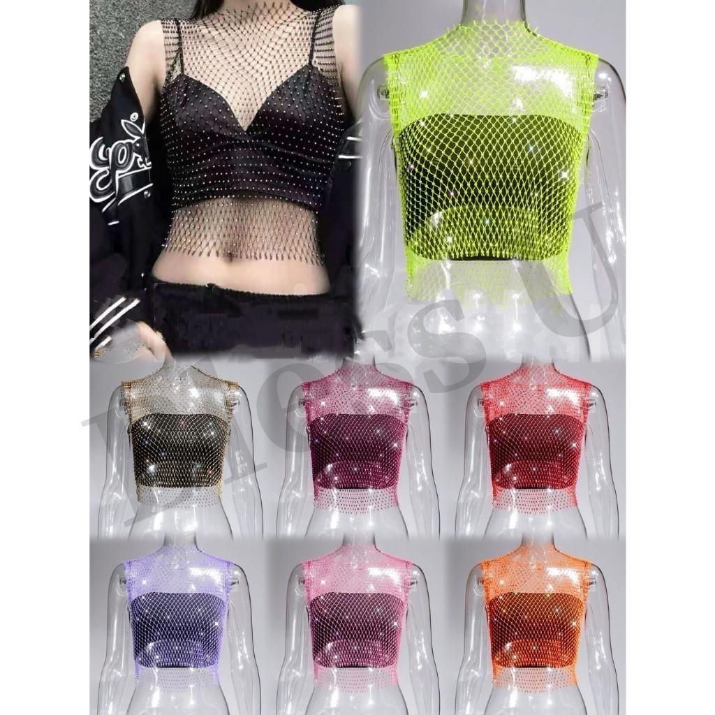 Women's Sheer Mesh Fishnet Crop Camisole – See-Through, Sleeveless, 90% Mesh / 10% Spandex, Casual Cami Bra Top