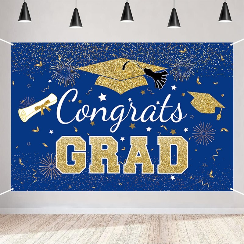150*100cm Graduation Banner Congrats Grad Class of 2025 Backdrop Blue ...