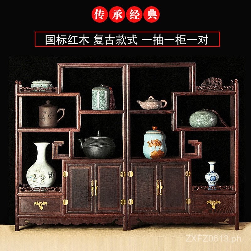 Living Room Curio Shelf Entrance Red Wood Craft Shelf Multi-Treasure ...