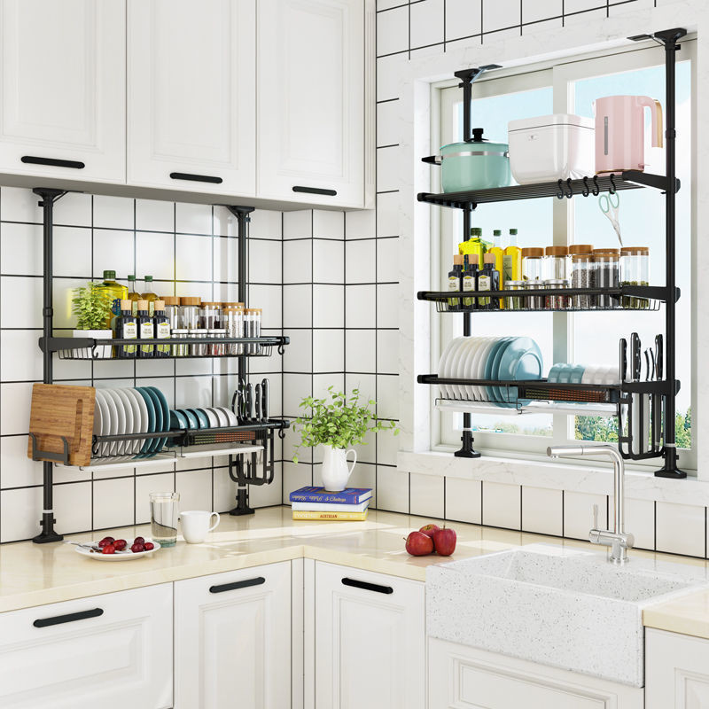 Window Sill Storage Rack Kitchen Tall Spice Rack Draining Bowl Dish ...